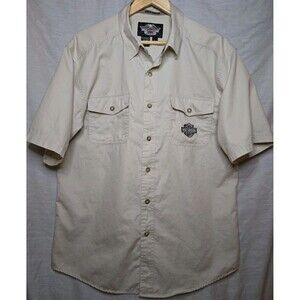 Genuine Harley Davidson Men’s Cream Button Down Short Sleeve Shirt Size Large